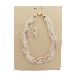 Vintage Czech 5 strand necklace pearl pink bicolor glass beads