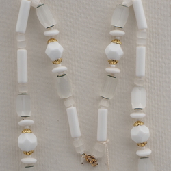 Vintage Czech necklace white satin atlas glass beads