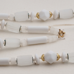 Vintage Czech necklace white satin atlas glass beads