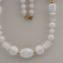 Vintage Czech necklace white crystal satin atlas glass beads