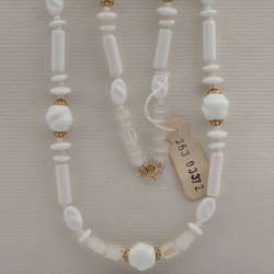 Vintage Czech necklace white AB satin atlas glass beads