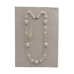 Vintage Czech necklace white satin atlas bugle glass beads