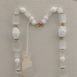 Vintage Czech necklace white satin atlas bugle glass beads