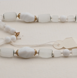 Vintage Czech necklace white satin atlas bugle glass beads