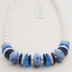 Vintage Czech necklace white blue marble glass beads