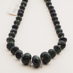 Vintage Czech link necklace green black striped glass beads