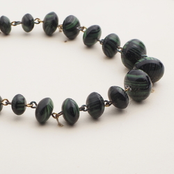 Vintage Czech link necklace green black striped glass beads