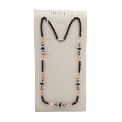 Vintage Czech necklace black clear pearl glass beads