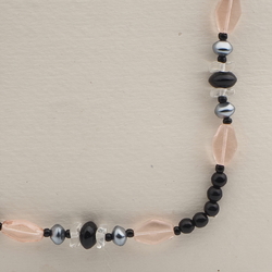 Vintage Czech necklace black clear pearl glass beads