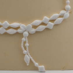 Vintage Czech tassle necklace white round square bicone glass beads