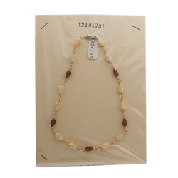Vintage Czech link necklace beige topaz feather teardrop glass beads