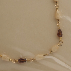 Vintage Czech link necklace beige topaz feather teardrop glass beads