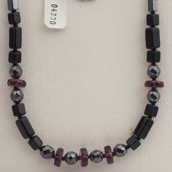 Vintage Czech necklace black hematite purple glass beads 