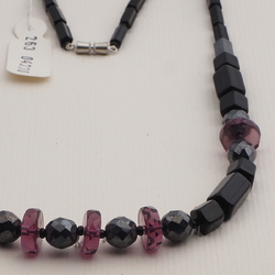 Vintage Czech necklace black hematite purple glass beads 