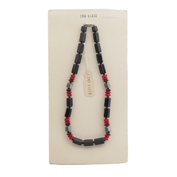 Vintage Czech necklace black hematite red glass beads 