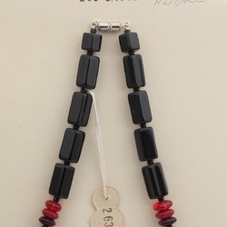 Vintage Czech necklace black hematite red glass beads 