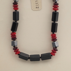 Vintage Czech necklace black hematite red glass beads 
