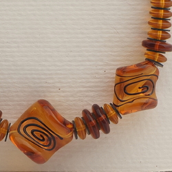 Vintage Czech necklace topaz overlay lampwork glass beads 