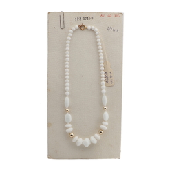 Vintage Czech necklace white oval rondelle twist glass beads 
