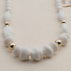 Vintage Czech necklace white oval rondelle twist glass beads 