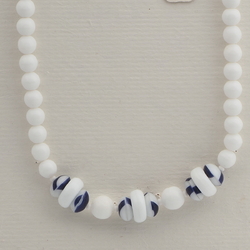 Vintage Czech necklace white blue marble glass beads 