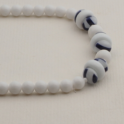 Vintage Czech necklace white blue marble glass beads 