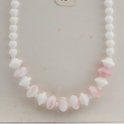 Vintage Czech necklace white pink marble glass beads 
