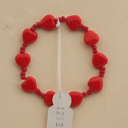 Vintage Czech elastic bracelet red heart glass beads