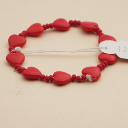 Vintage Czech elastic bracelet red heart glass beads