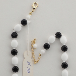 Vintage Czech necklace black white glass beads 15"