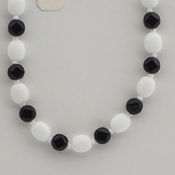 Vintage Czech necklace black white glass beads 15"