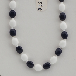Vintage Czech necklace blue white oval glass beads 15"
