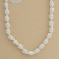 Vintage Czech necklace white oval twist glass beads 24"