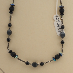 Vintage Czech link necklace black grey vitrail glass beads 
