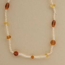 Vintage Czech necklace topaz pearl glass beads 