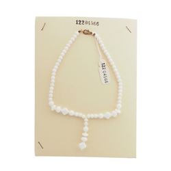 Vintage Czech tassle necklace white glass beads 14"
