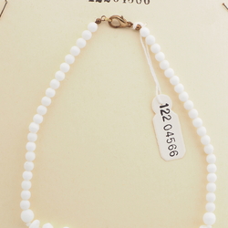 Vintage Czech tassle necklace white glass beads 14"