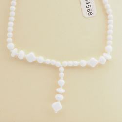 Vintage Czech tassle necklace white glass beads 14"