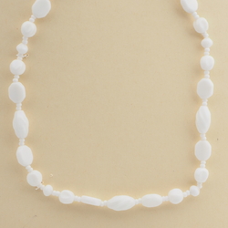 Vintage Czech necklace white pinched oval twist glass beads