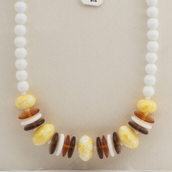 Vintage Czech necklace white topaz yellow marble glass beads 