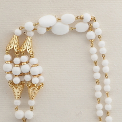 Vintage Czech link tassle necklace white glass beads
