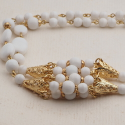 Vintage Czech link tassle necklace white glass beads