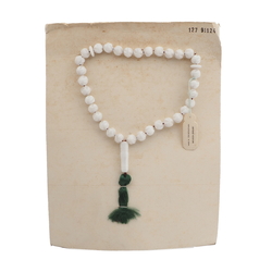 Vintage prayer bead strand Czech white glass beads green tassle