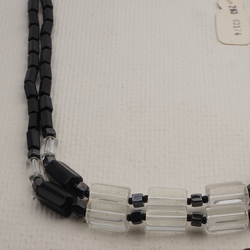 Vintage Czech 2 strand necklace clear black pentagon glass beads