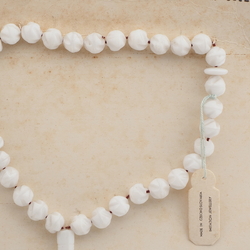 Vintage prayer bead strand Czech white glass beads green tassle
