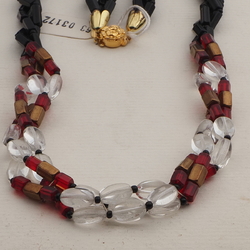 Vintage Czech 3 strand necklace clear black red bronze glass beads