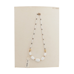 Vintage Czech link necklace white oval bugle glass beads 14"