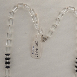 Vintage Czech necklace black clear rondelle pentagon glass beads 