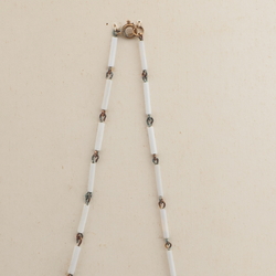 Vintage Czech link necklace white oval bugle glass beads 14"