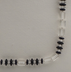 Vintage Czech necklace black clear rondelle pentagon glass beads 